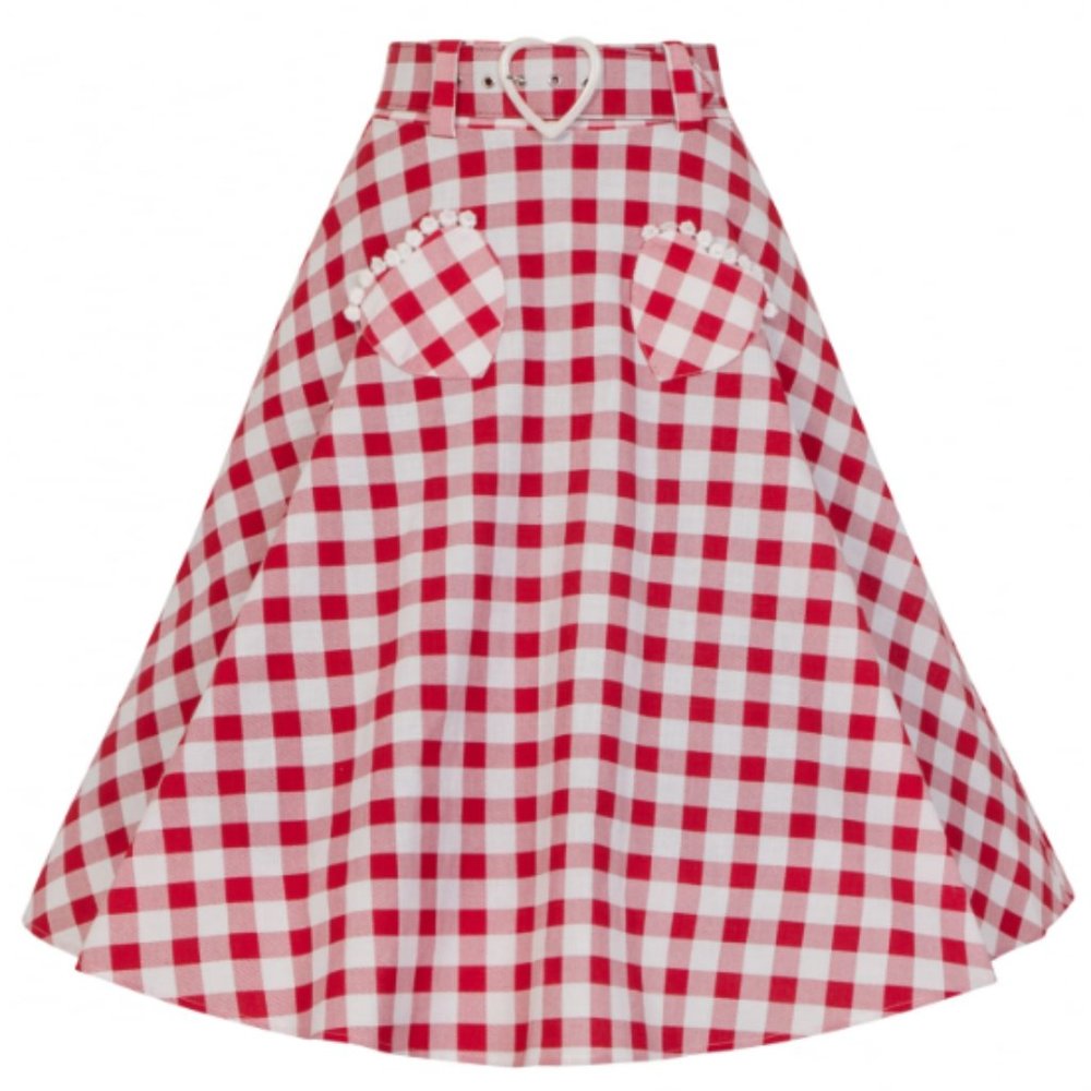 ModCloth Collectif Red White Checkered Gingham Heart Pocket Skirt